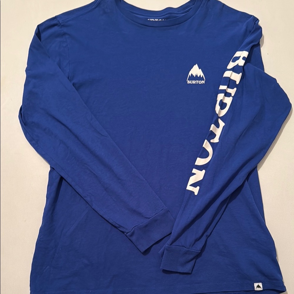 EUC - Burton Blue Long Sleeve Tee with Sleeve Branding